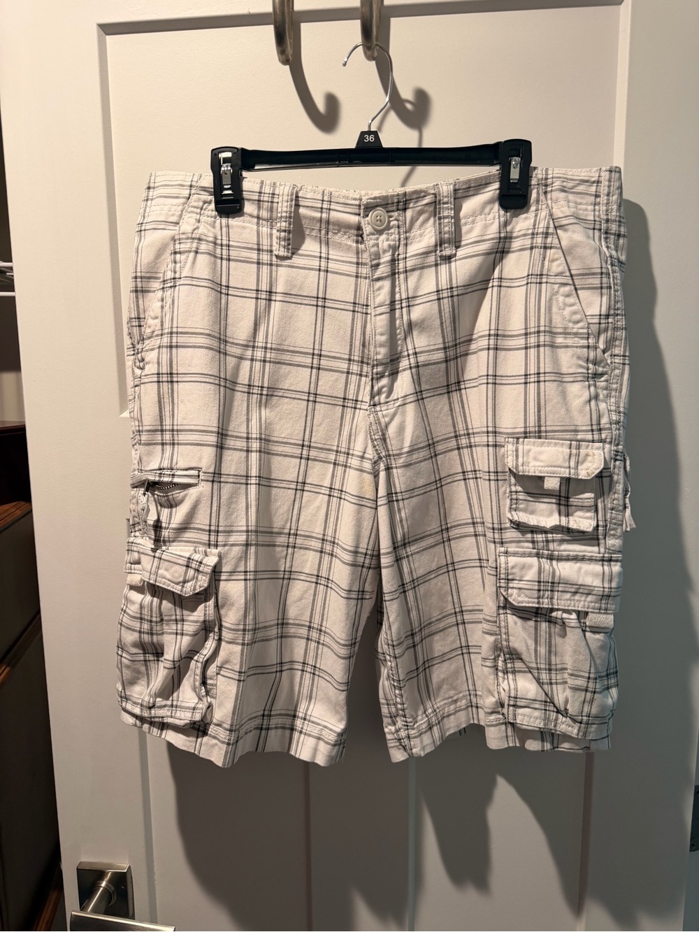 Men's Plaid Cargo Shorts - White/Gray